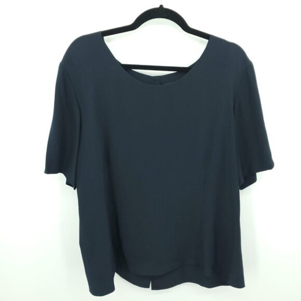VTG Nordstrom Classiques 100% Silk Button Back Short Sleeve Shell Top XL Black